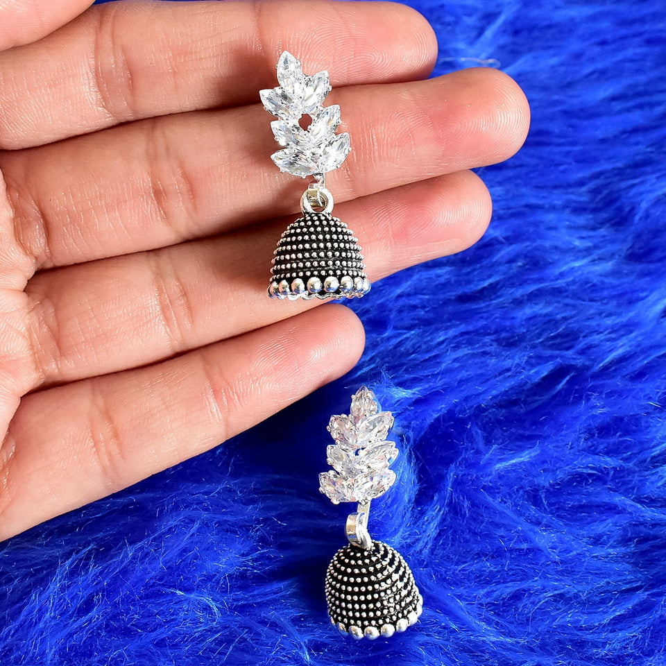 Silver-Toned Dome Shaped Jhumkas Earrings