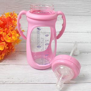 Baby Feeding Bottle with Handles & Straw (Mix Design, Size & Color / 1 Pc)