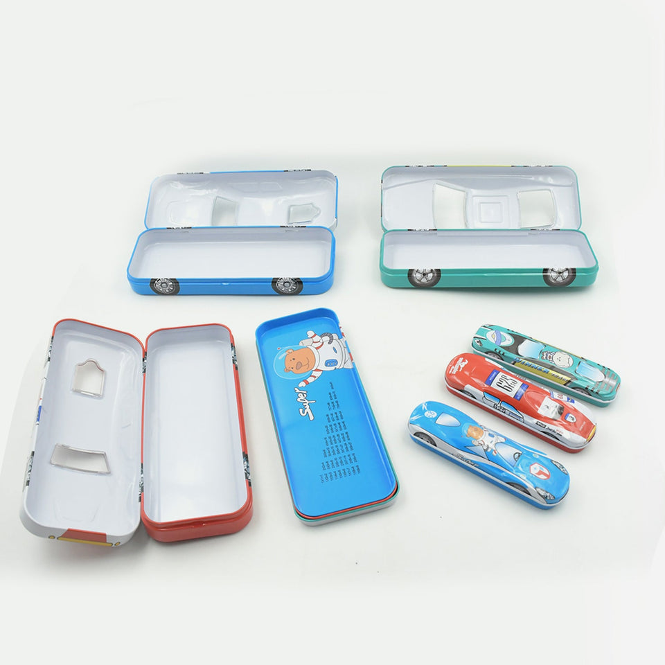 Car-Shaped Metal Compass Box (1 Pc): Pencil Case for Kids, Stationery