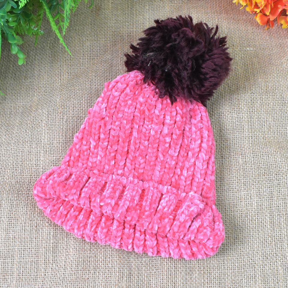 Soft Winter Cap, Woolen Inside Fur Beanie Cap (1 Pc / Mix Design & Color)