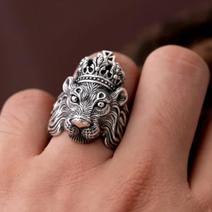 Silver Lion Head Ring