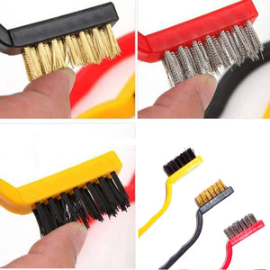 3 Pc Mini Wire Brush Set for cleaning (Brass, Nylon, Stainless Steel Bristles)