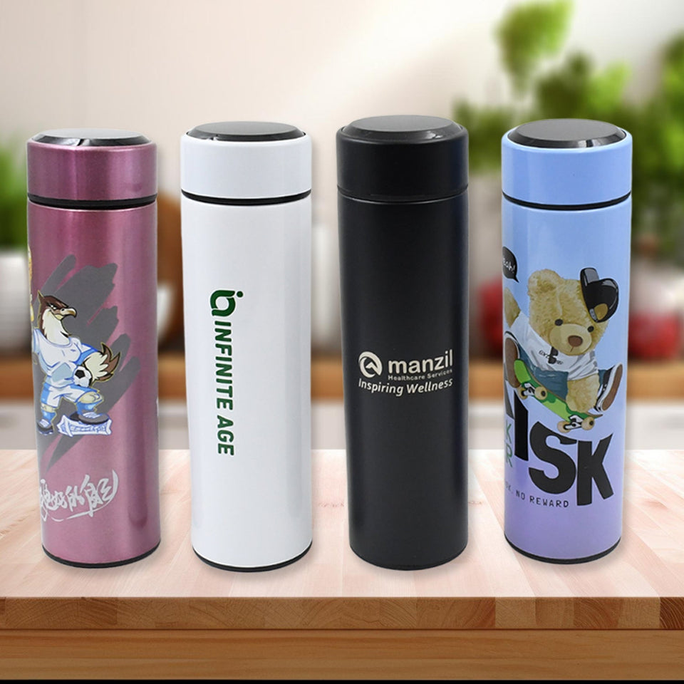 Printed Smart Vacuum Insulated Water Bottle with LED Temperature Display (1 Pc / 500 ML Approx / Multicolor / Mix Design )