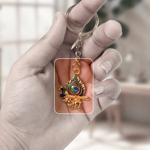 Radhe with Mor, Mor Pich, and Basuri Keychain