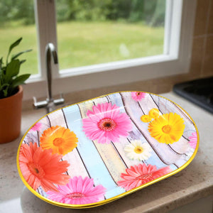 Medium Plastic Flower Printed Design Serving Tray (1 Pc / 31 x 21 CM / Mix Color)