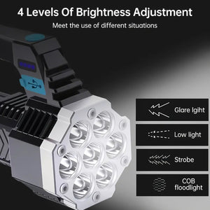 Portable Flashlight / Torch  COB 7LED Hand Light USB Rechargeable Light with Side Light (1 Pc)