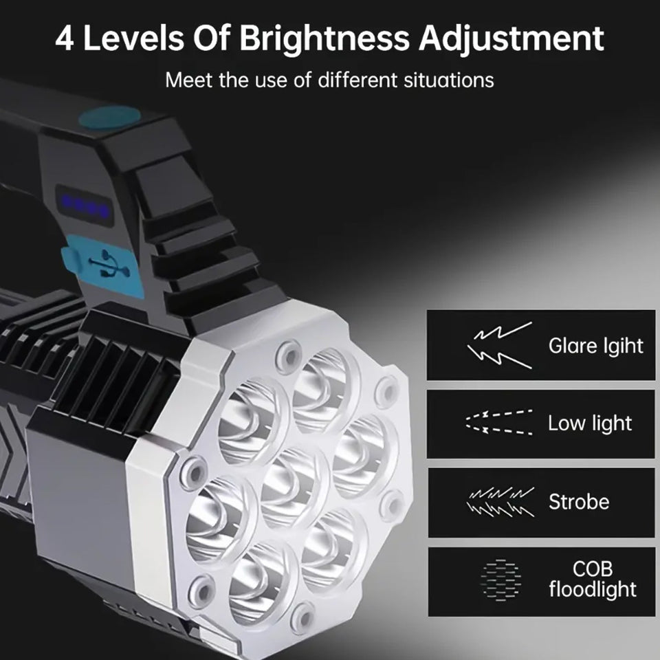 Portable Flashlight / Torch  COB 7LED Hand Light USB Rechargeable Light with Side Light (1 Pc)