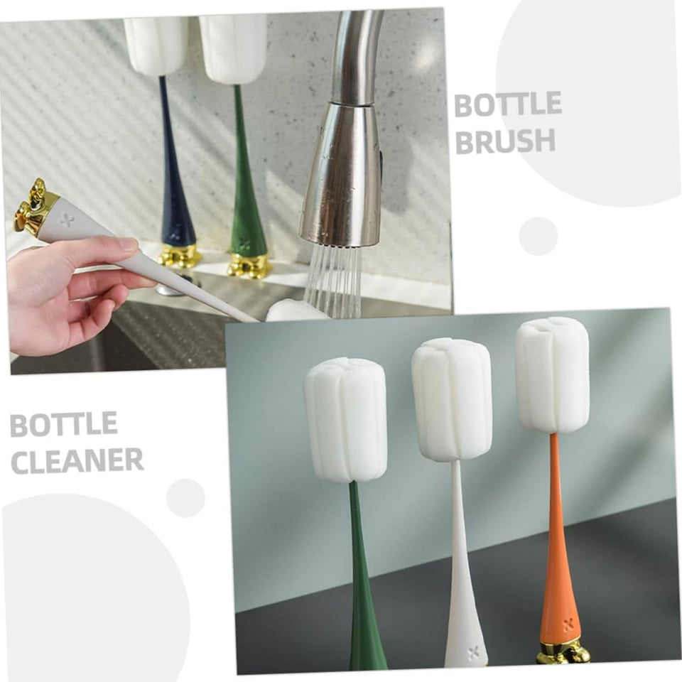 Multifunctional Silicone Bottle Cleaning Foam Brush with Plastic Long Handle (1 Pc)