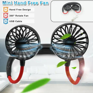 Hand Free Personal Fan - Portable USB Battery Rechargeable Mini Fan - Headphone Design Wearable Neckband Fan Necklance Fan Cooler Fan for Home, Sport, Camping, Beach, Travel, Office