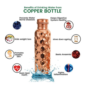 Diamond Cut Copper Water Bottle 2 Glasses with Gift Box (3 Pcs Set)