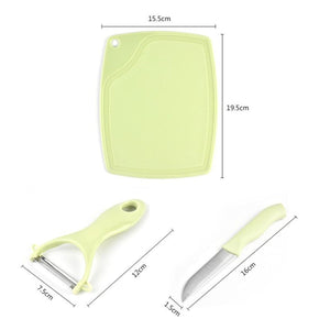 Plastic Kitchen Peeler - Green & Classic Stainless Steel 3-Piece Knife Set Combo