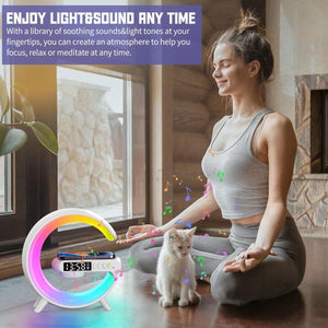 Smart Alarm Clock with G-Shape RGB Light Bluetooth Speaker, Wireless Charging (1 Pc)