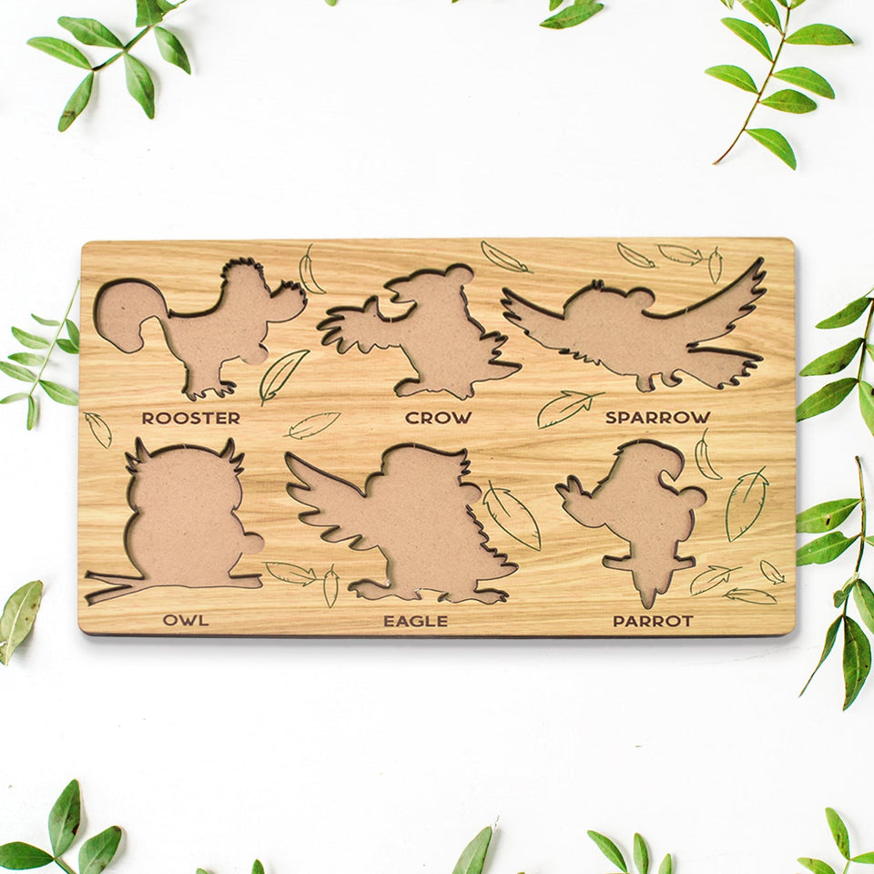 Wooden Bird Puzzle Learning Educational Board (1 Set / 28×20 Cm)