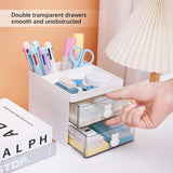 2 Layer 5 Compartment Desk Organizer with Transparent Drawer (1 Pc / 15×13×11 Cm)