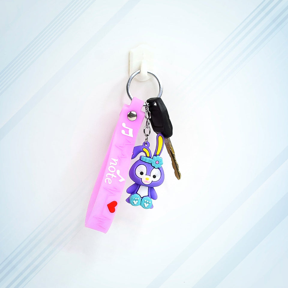 Cute Cartoon Silicone 3D Key Chain with Metal Hook & Strap (Pack of 1)