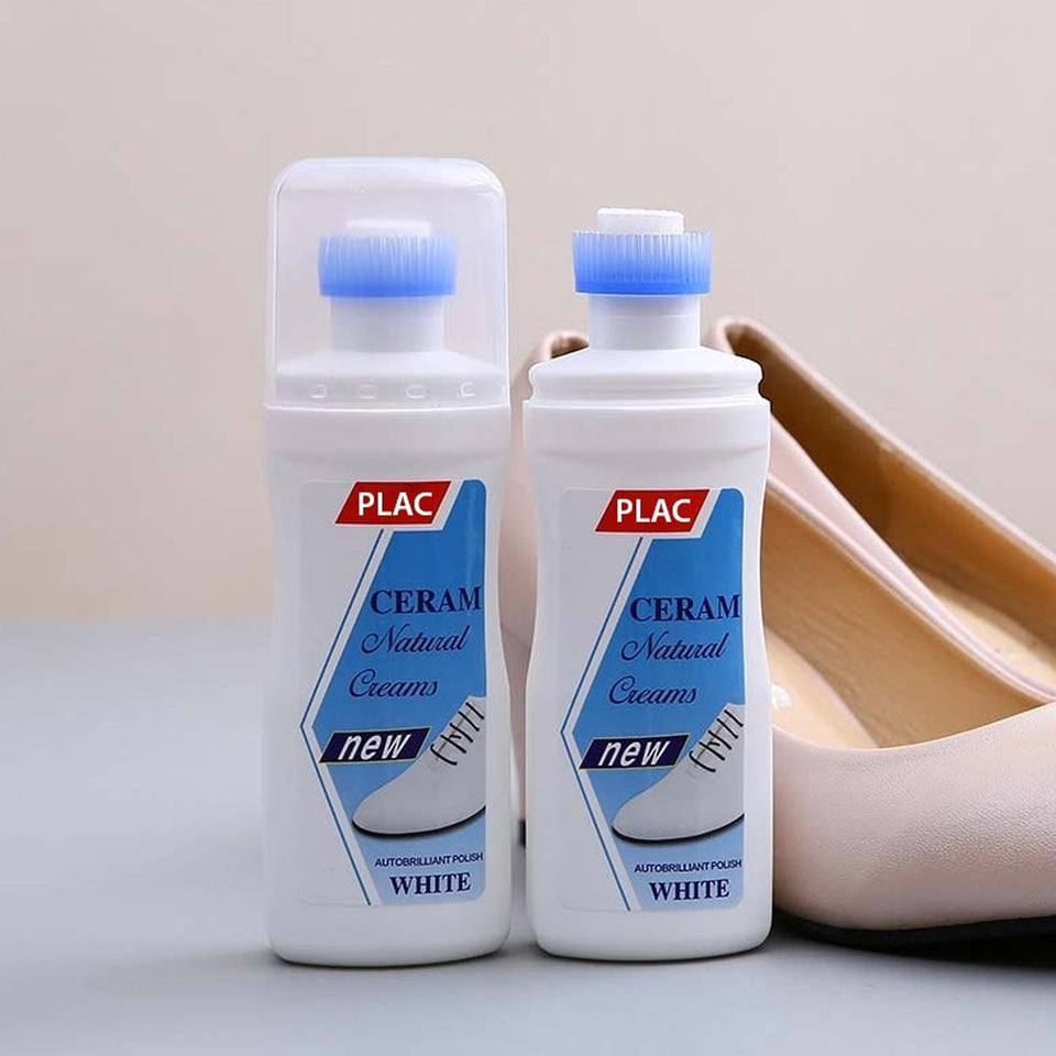 White Shoe Brightener with Removal of Dirt and Whitening Function White Shoes Cleaner with Brush Head for Dirty Shoe Polish Natural Waxes (75 ML)