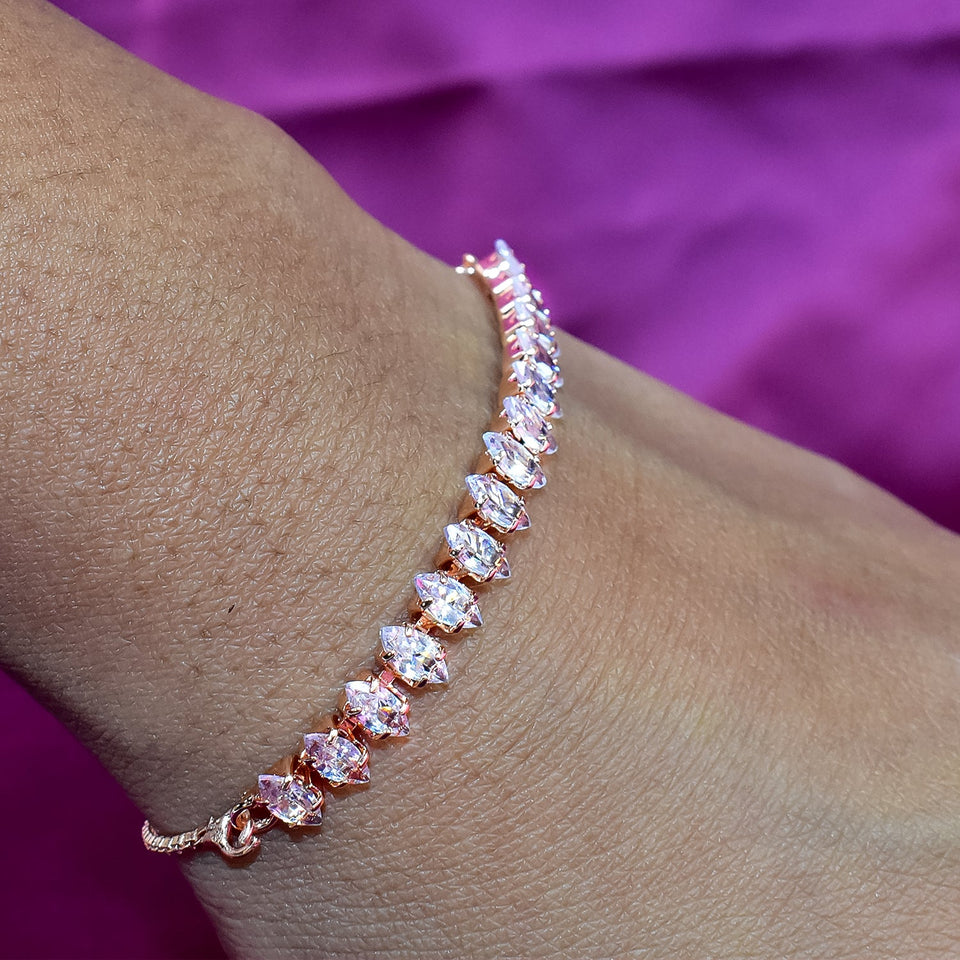 Lovely Diamond Look Rose Gold colour Stone Bracelet for Ladies