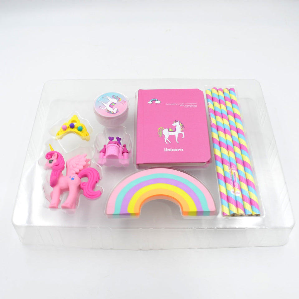 Unicorn Stationery Writing Set - Unicorn Diary, Pencils, Sharpener, Unique Erasers for Girls Ages 4-11 Years Old Birthday Party Return Gift Set for Girls Kids (11 Pc Set)