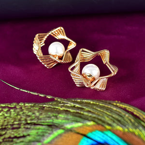 Elegant Gold-Plated Geometric Drop Earrings with White Pearl