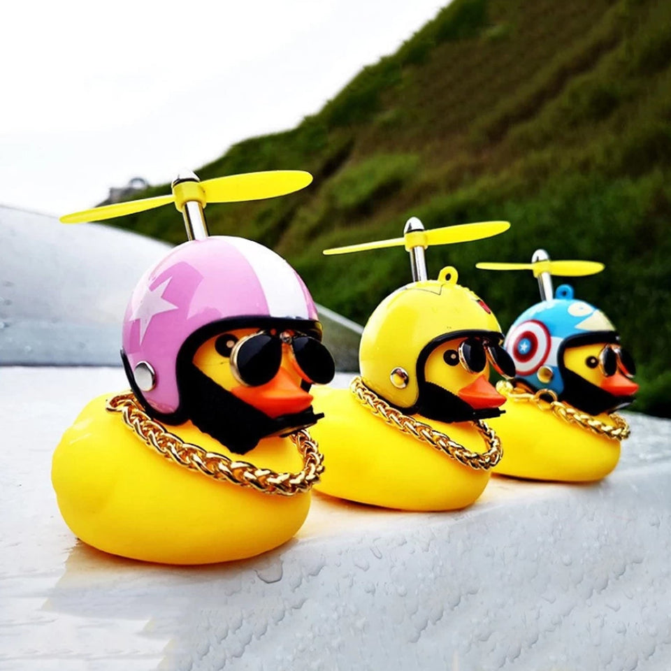 Beautiful Duck Car Ornaments Duck Bicycle Bell with Propeller Helmet (1 Pc / Mix Design)