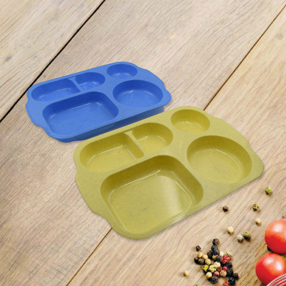 Divided Plates, 5 Compartments 32 CM Split Plates, Shatterproof Separating Plates For Kids And Adults, Microwave and Dishwasher Tableware Set, Multi-Colour, Modern (4 Pc Set)