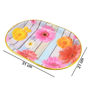 Medium Plastic Flower Printed Design Serving Tray (1 Pc / 31 x 21 CM / Mix Color)