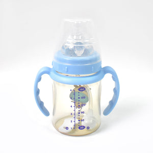 Plastic Baby Feeding Bottle with Handles, Cleaning brush & Straw (180 ML / 1 Pc)