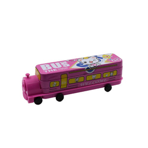 Double Decker Magic Bus Compass 2 Layer Metal Bus Compass Case with Movable Wheels & Sharpener Bus Shape with Tiers Metal Box for Kids Birthday Party