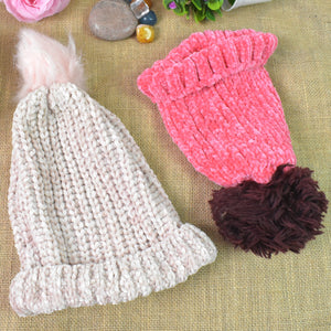 Soft Winter Cap, Woolen Inside Fur Beanie Cap (1 Pc / Mix Design & Color)