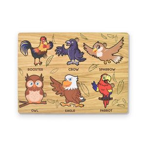 Wooden Bird Puzzle Learning Educational Board (1 Set / 28×20 Cm)