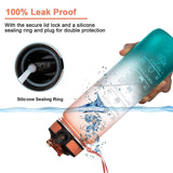 Motivational Water Bottle with Straw & Time Marker - Leakproof Tritan Portable Gym Bottle for Sports, Hiking & Camping