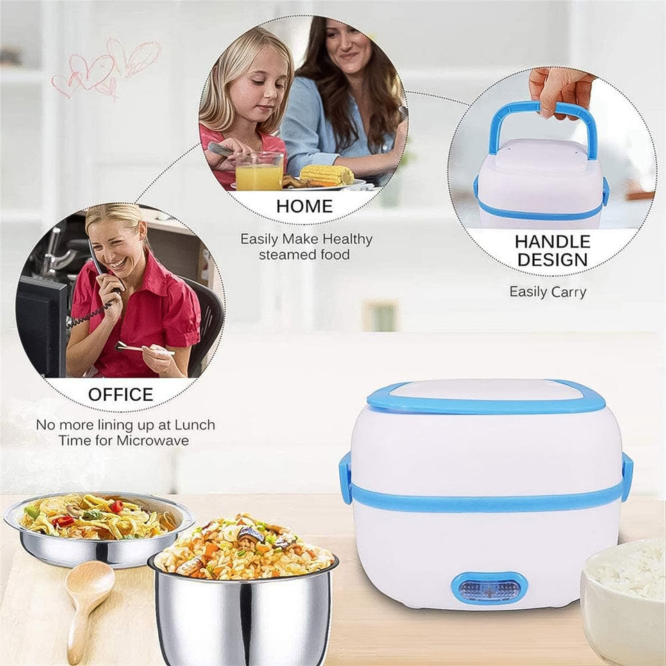 Electric Lunch Box, 3 In 1 Food Heater / Cooker / Steamer with Stainless Steel Bowls (1 Set)