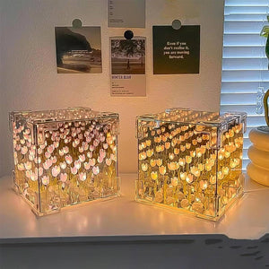 Cube Tulip Night Lamp | Led Decorative Nights Lamp (Multicolor & Design / 1 Set)