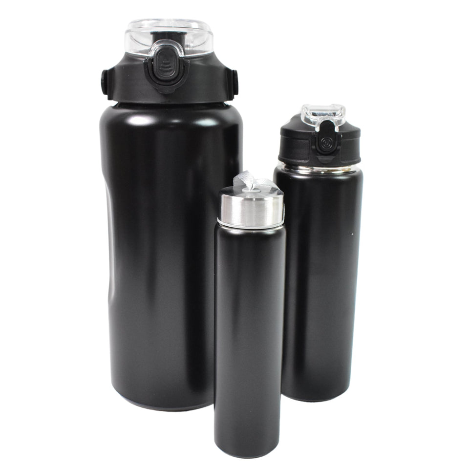 3 In 1 Stainless Steel Insulated Water Bottle, Double Wall Vacuum (3 Pcs Set / Different Size)