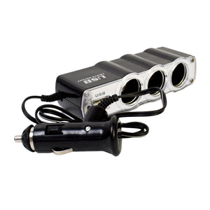 Triple 3 Way Car 12v Lighter Socket Splitter USB Charger Power Adapter