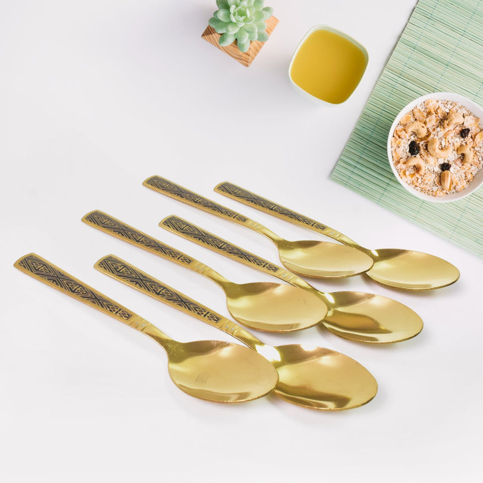 Premium Luxurious Stainless Steel Coated Spoons (6 Pcs Set / Golden)