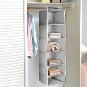 6 Shelf Hanging Closet Organizer, Space Saver, Sweater & Clothing Shelves, Breathable Material Keeps Away Dust & Odors,