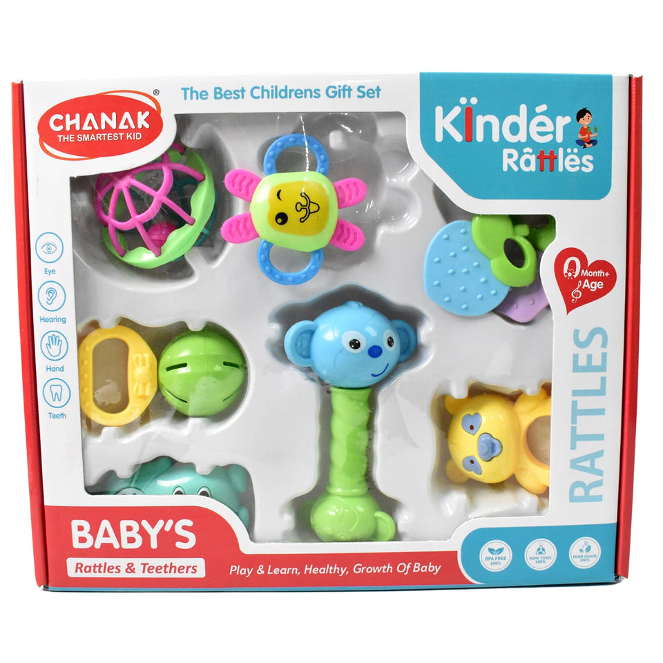 Kinder Rattles Classic Store Plastic Non-Toxic Shake and Grab Ball Baby Rattles & Teethers (8 Pcs Set)