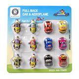 Mini Pull Back Car & Aeroplane PVC Plastic Pull Back Car Cartoon Toys (12 Pcs Set)