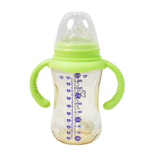 Plastic Baby Feeding Bottle with Handles, Cleaning brush & Straw (300 ML / 1 Pc)