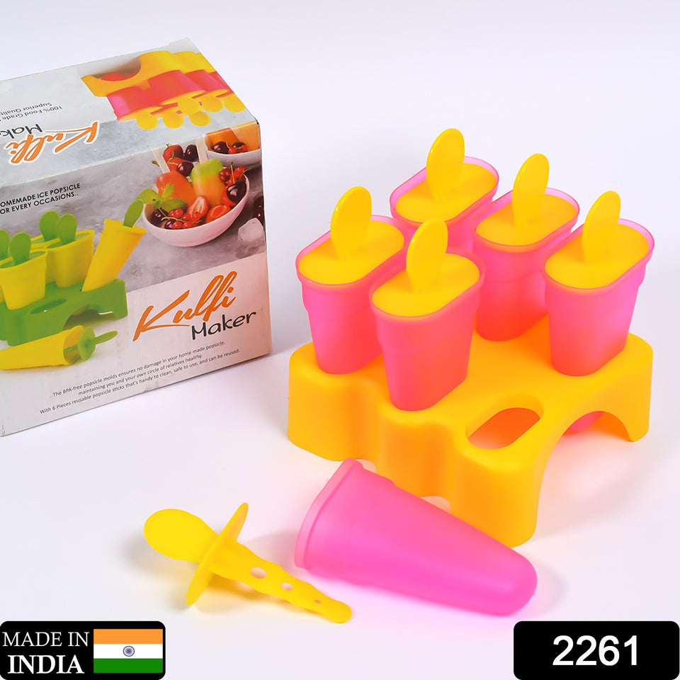 2261 Kulfi Maker Moulds Set Plastic Homemade Kulfi Mould 6pcs Set For Freezer Use