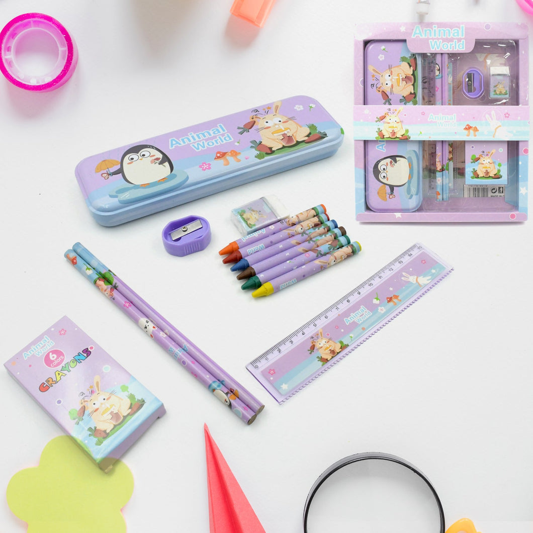 Stationery Kit for Kids - Stationery Set, Includes Metal Pencil Box, Sharpener, Pencil and Eraser Set, School Supply Set, Birthday Return Gift for Kids, Boys, Girls (12 pc Set)