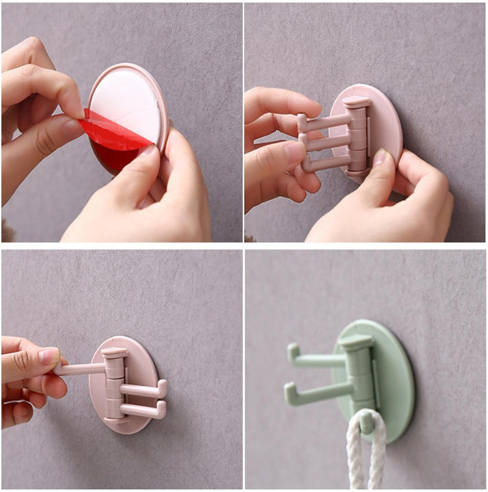 Sticky Hook Household Strong Punch-Free Hook, 180°Foldable Multi-Function Rotatable Hook with 3 Hooks, Suitable for Bathroom, Office (1 Pc)