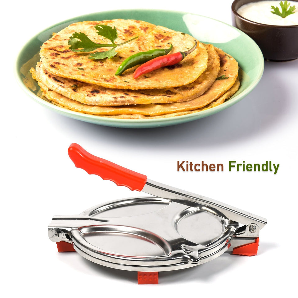 PURI PRESS MAKER - STAINLESS STEEL PURI MAKER PRESS MACHINE - ROTI CHAPATI PRESSER FOR HOME -KHAKHRA- PURI MAKER PRESS MACHINE WITH HANDLE, MANUAL PURI MAKER (MEDIUM)