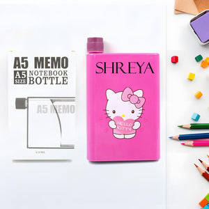 Customize Kitchen Storage A5 size Flat Portable NoteBook Shape Water Bottle With a Cartoon Character Design-Hello Kitty - For School Outdoors and Sports Return Gift/Birthday Gift (1 Pc 420ML)