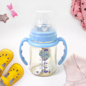 Plastic Baby Feeding Bottle with Handles, Cleaning brush & Straw (180 ML / 1 Pc)