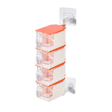 4 Layer Creative Adhesive Wall Hanging Rotary Seasoning Box Condiment Storage Container Kitchen with Spoon Pepper Sugar Spice Jar Rack Food