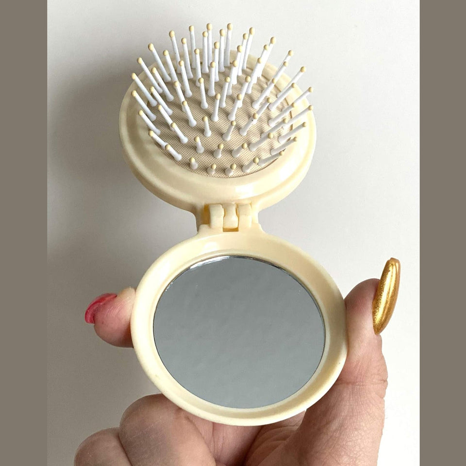 Foldable Travel Mirror Hair Brushes, 1pc Round Portable Folding Pocket Hair Brush, Mini Hair Comb Compact Travel Size, Hair Massage Comb, For Men Women And Girls