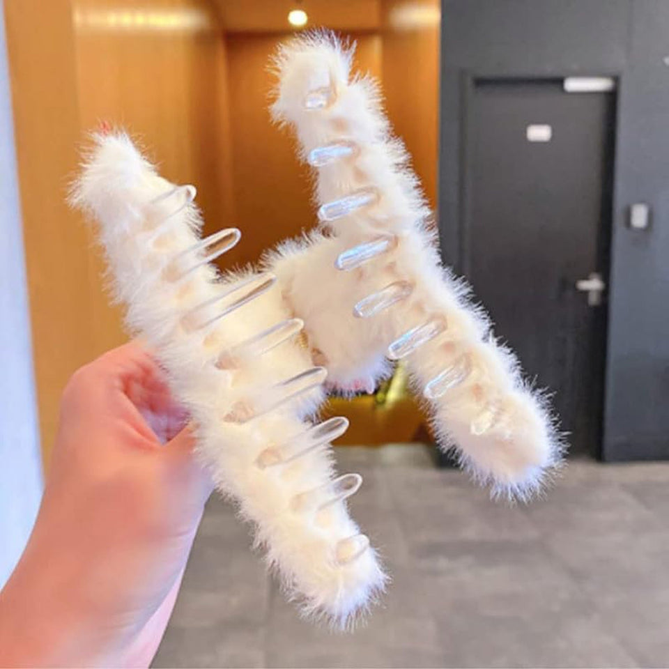 Large Plush Hair Claw Clips, Plastic Fluffy Hair Claw Hair (1 Pc / Mix Color)