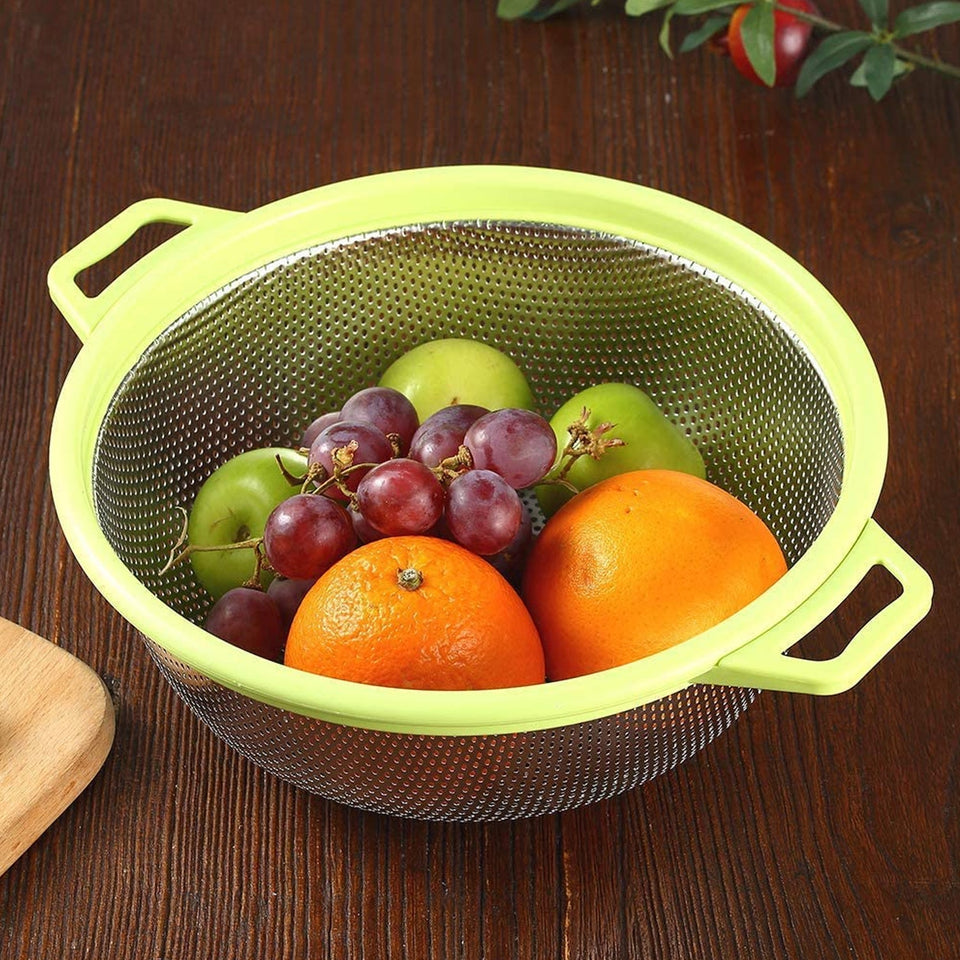 Stainless Steel Colander with Handle - Large Metal Mesh Basket Strainer (1 pc)